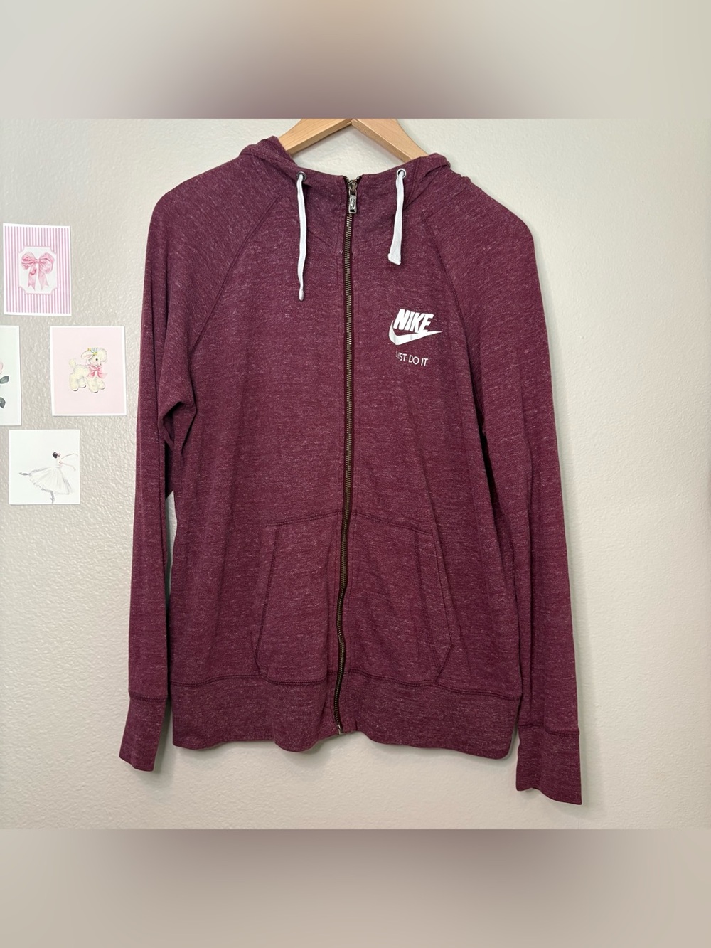 Nike full zip hoodie red white logo casual trendy preppy quiet luxury large